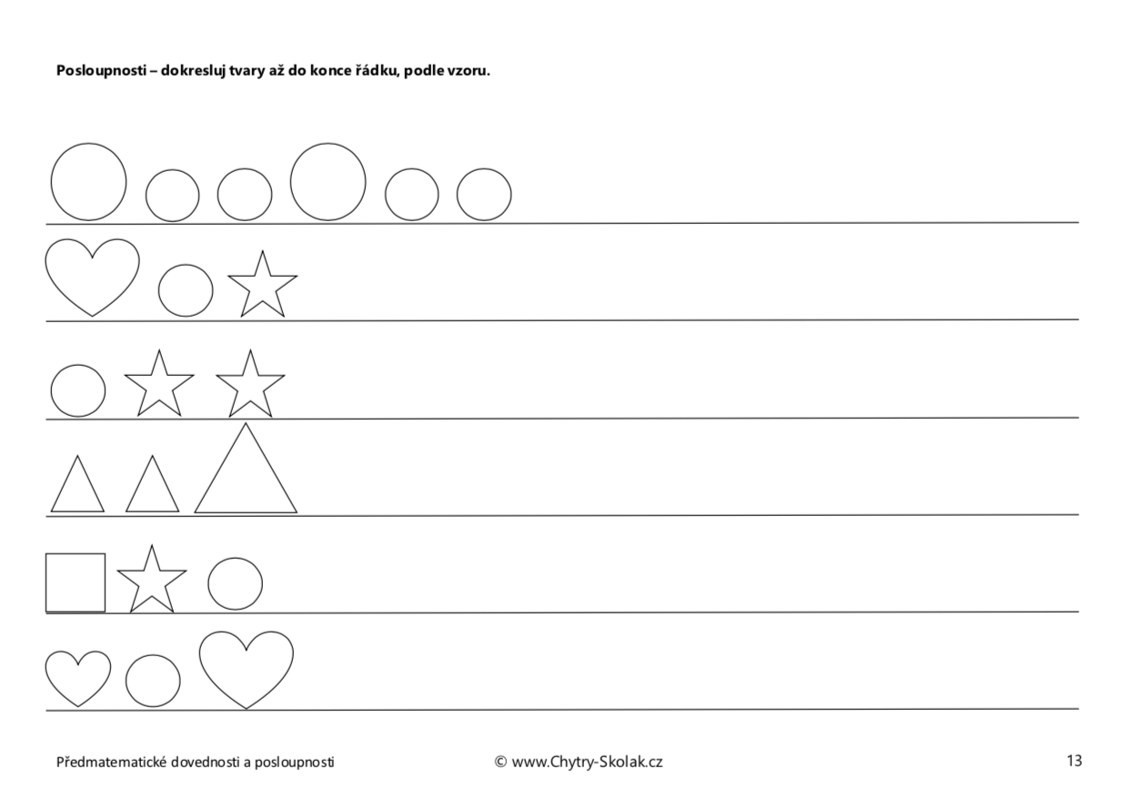 Předmatematické dovednosti a posloupnosti